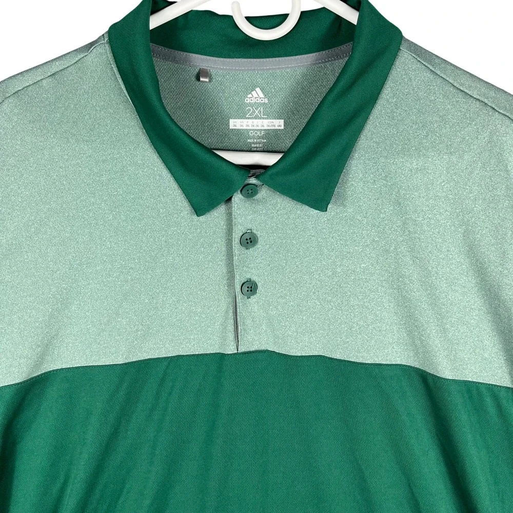 Adidas Golf Polo Shirt Mens 2XL Green Colorblock Reflective 3-Stripes HA9137